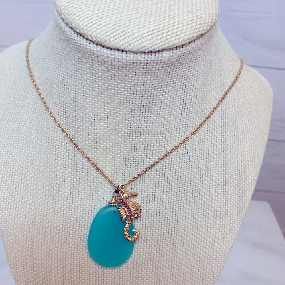 Gold Aqua Seahorse Necklace